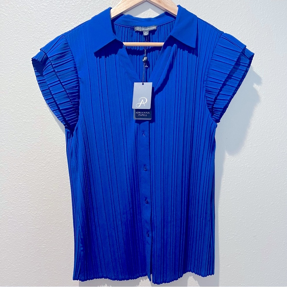 NWT Women M Adianna Papell Pleated V-Collar Knit Blouse Shirt Top AD1S301595 $69